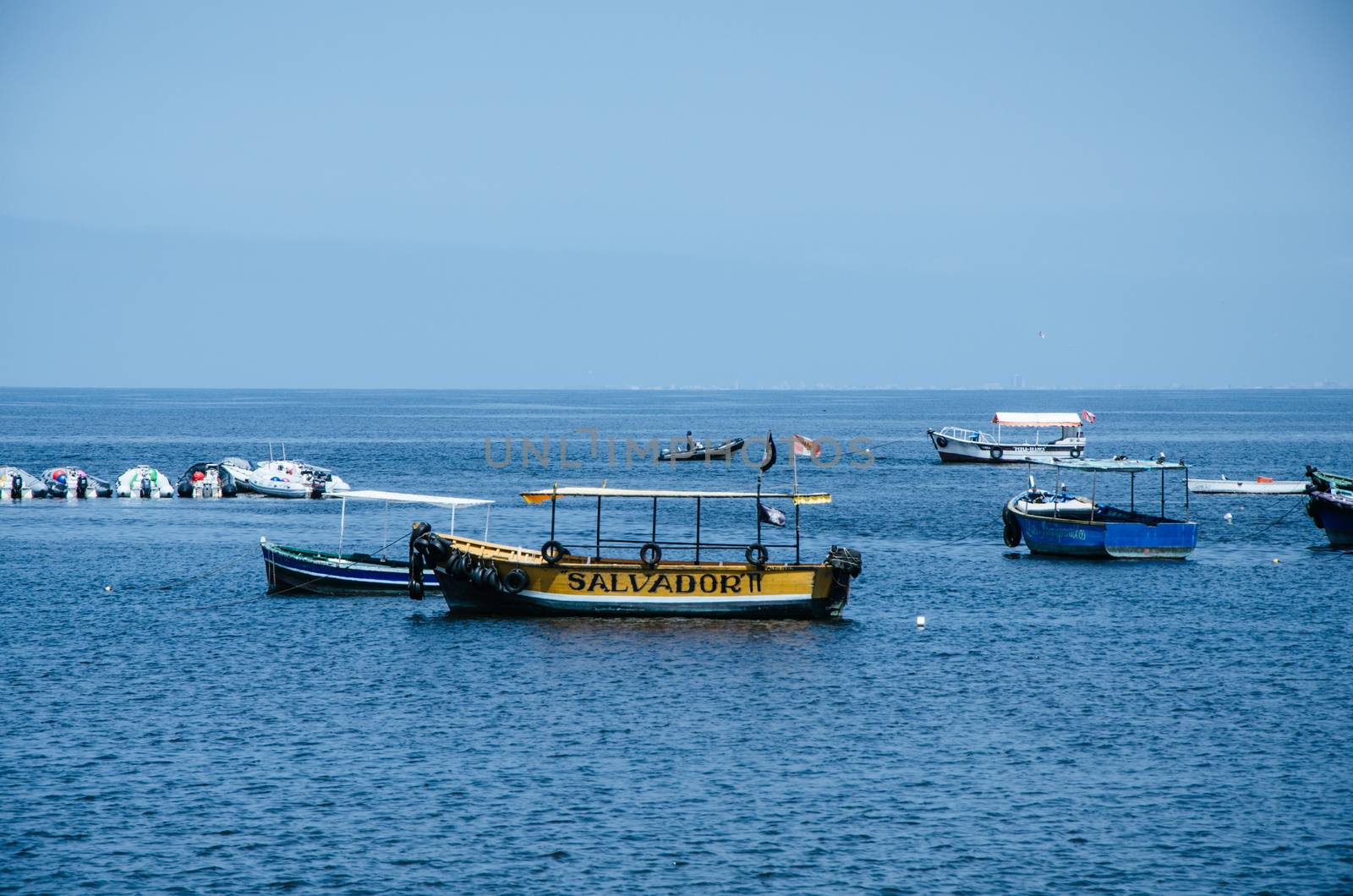 beautiful boats in the beach Pescadores en Chorrillos , Lima- Peru