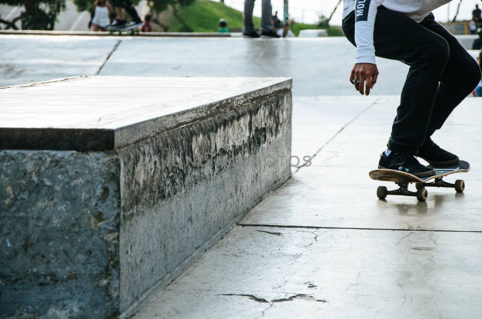 Skater practicing at the Miraflores skatepark in Lima - Peru