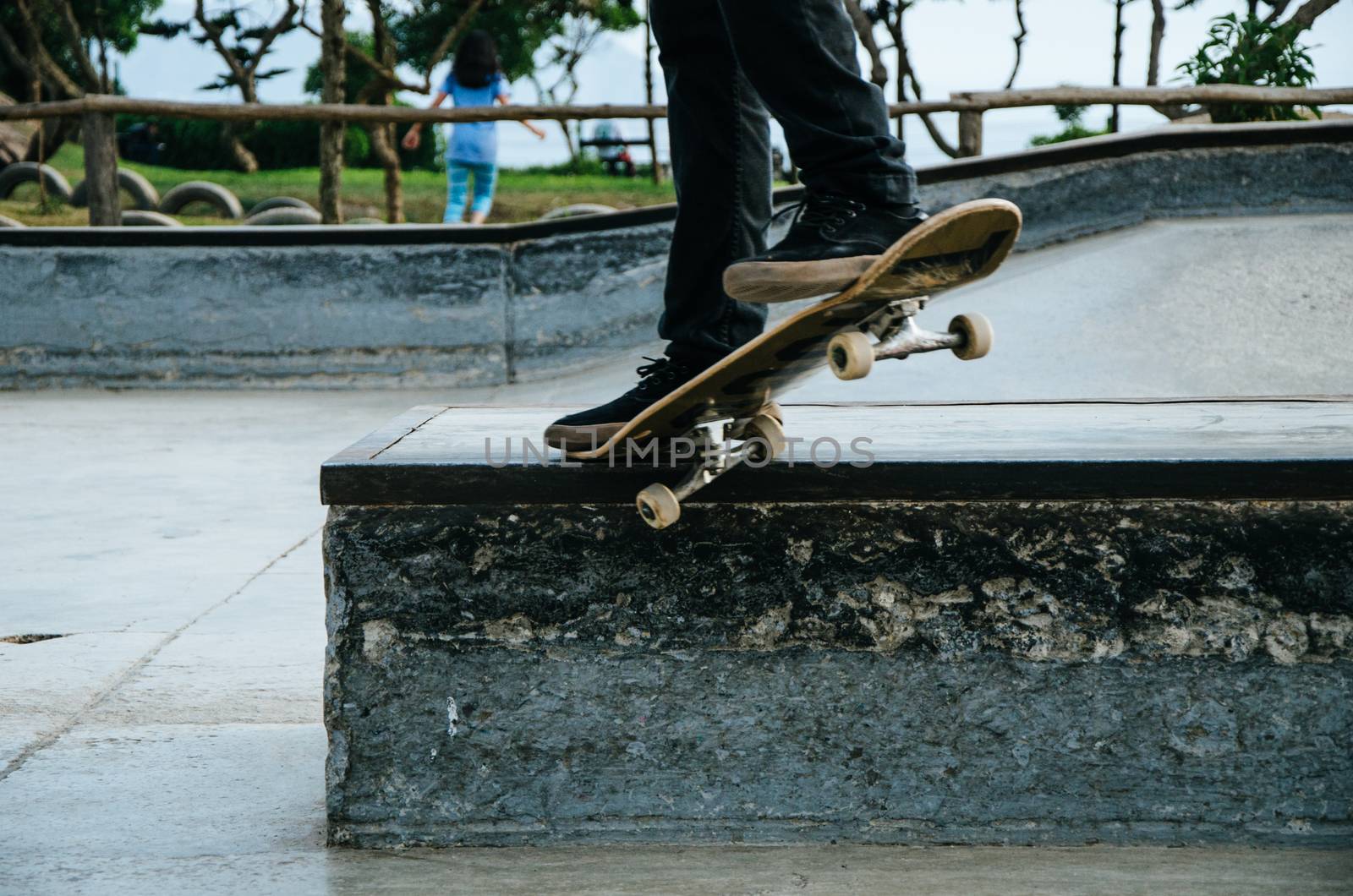 Skater practicing at the Miraflores skatepark in Lima - Peru