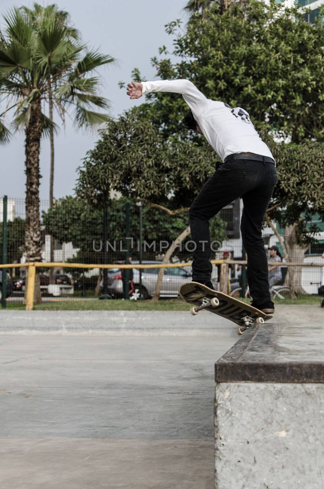 Skater practicing at the Miraflores skatepark in Lima - Peru