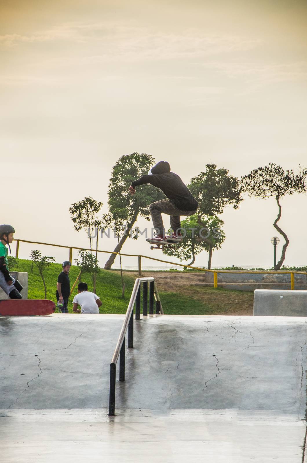 Skater practicing at the Miraflores skatepark in Lima - Peru