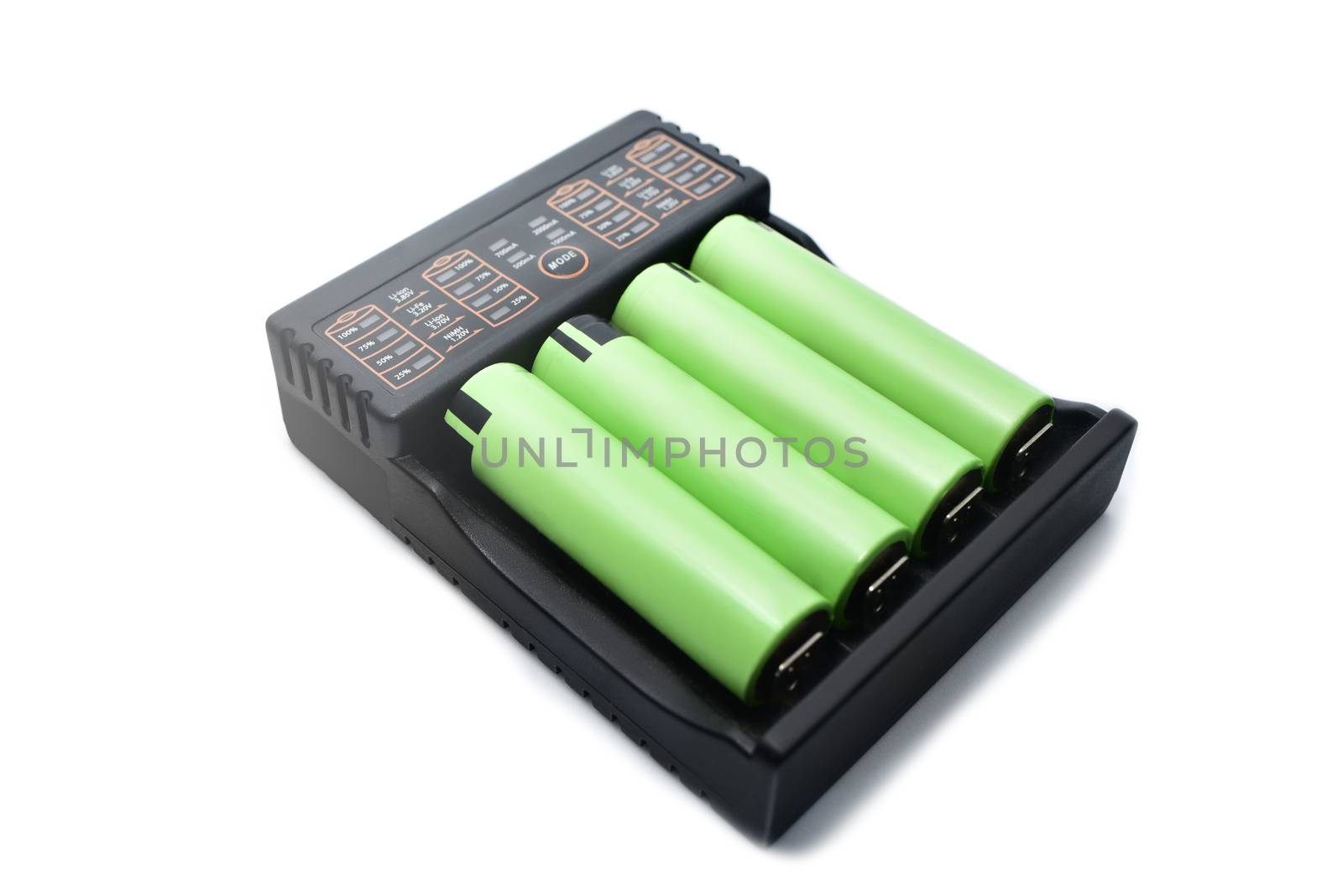 Quick charger and accumulators isolated on white background