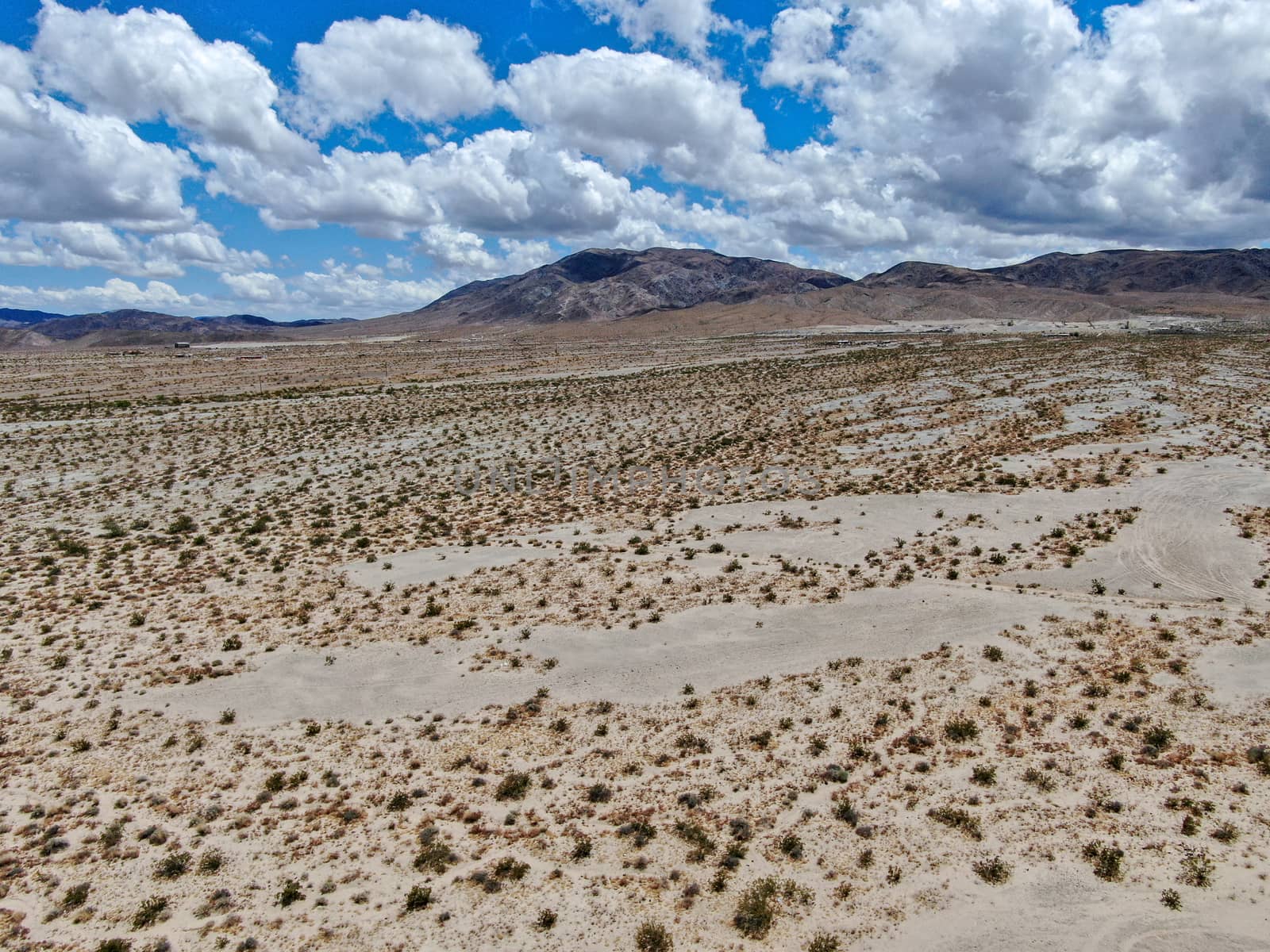 Aerial view of Joshua Tree National Park. American national park in southeastern California. Panoramic view of Arid desert.