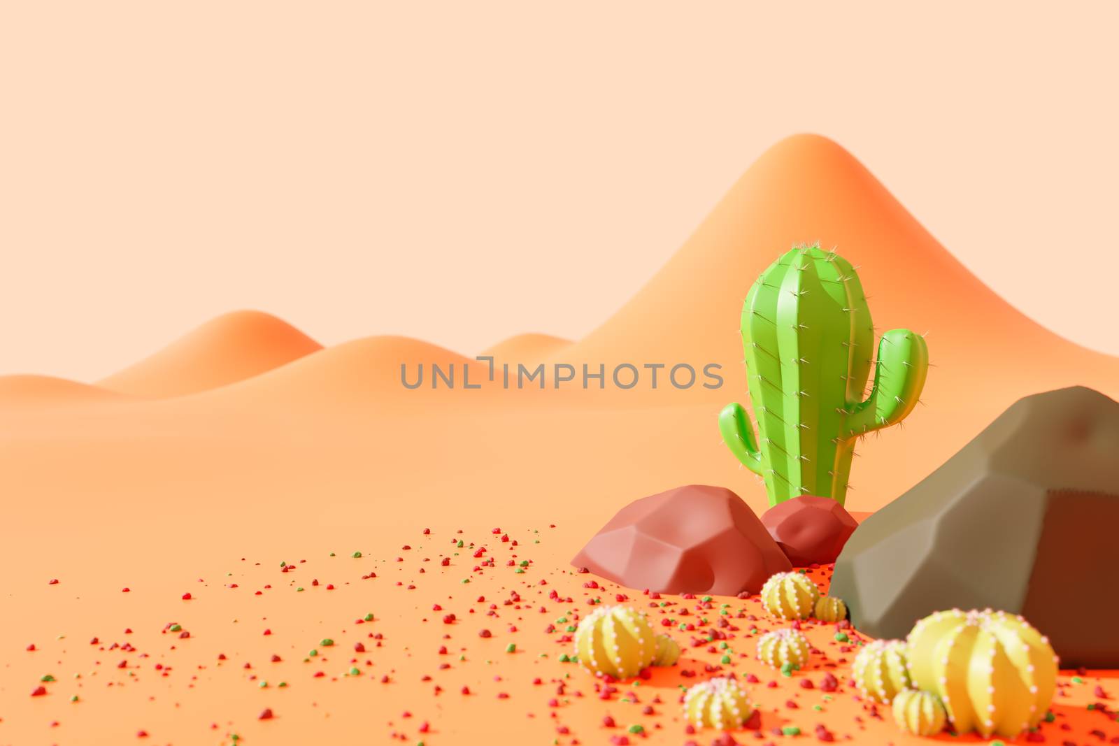 Cactus and rocks on the sweltering desert in the western country by SaitanSainam