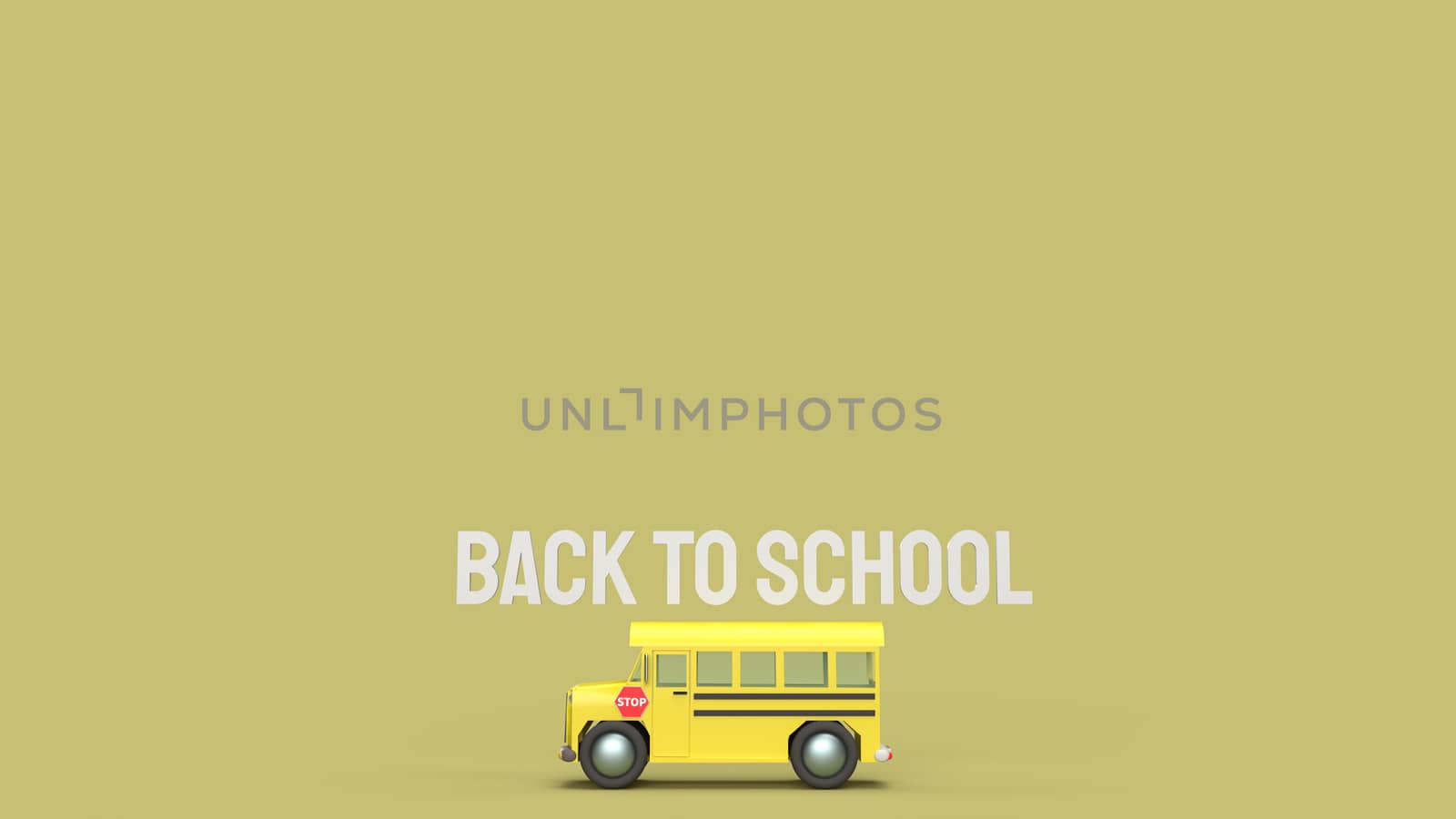 The school bus on yellow background 3d rendering for back to school content.