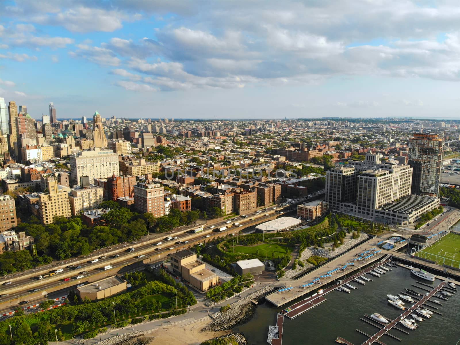 Aerial view of downtown Brooklyn. New York City. Brooklyn is the most populous of New York's five boroughs. Traditional building in Brooklyn Heights