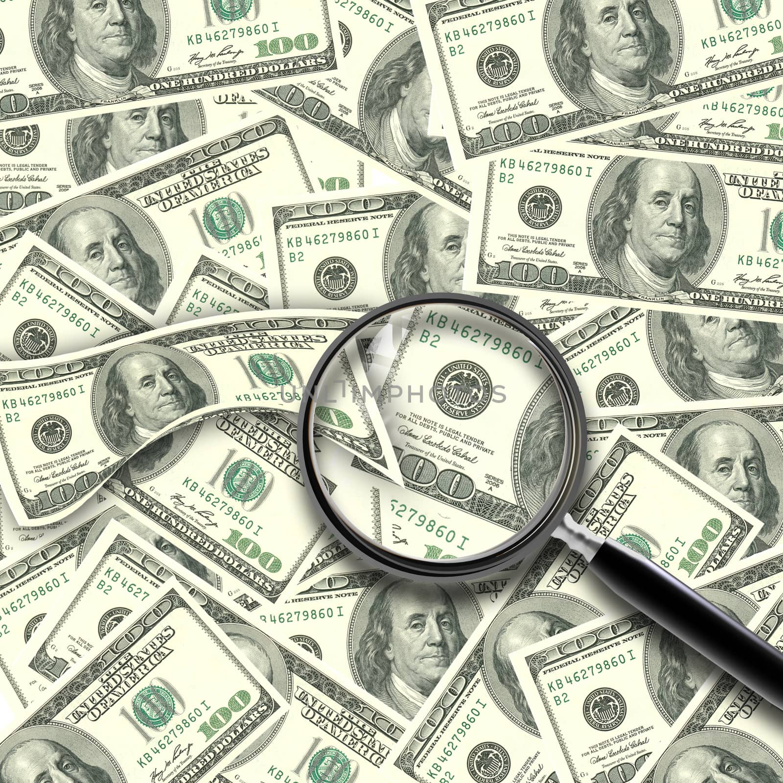 Cash Background and a Magnifying Glass