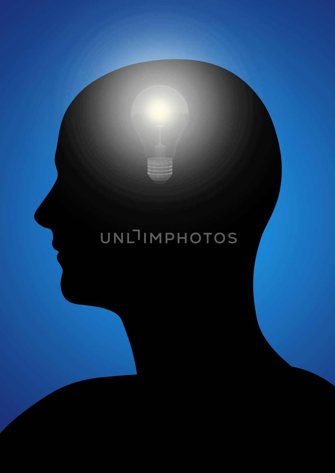 profile of a man with gears and a light bulb inside his head