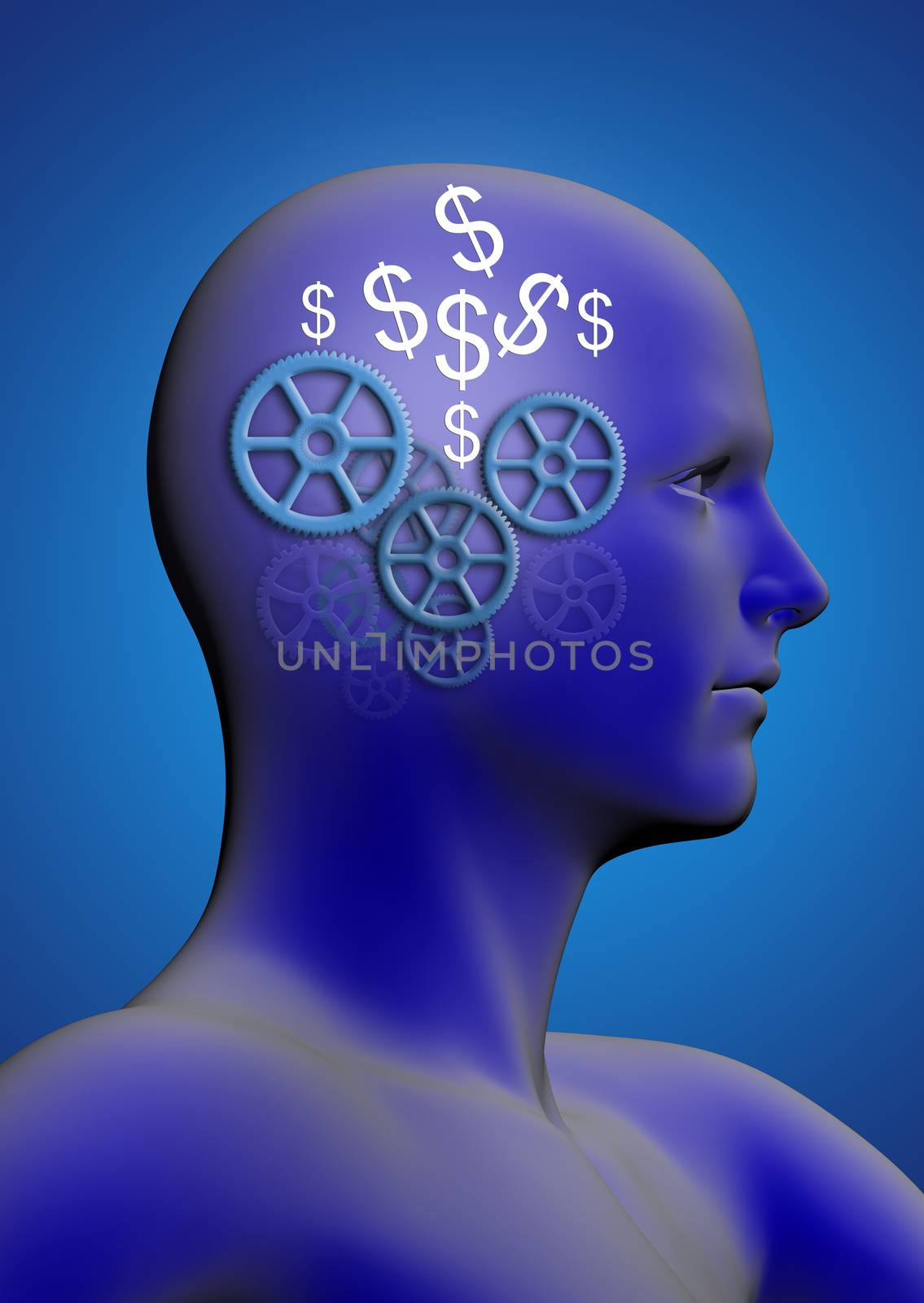 profile of a man with gears and a dollar by vitanovski