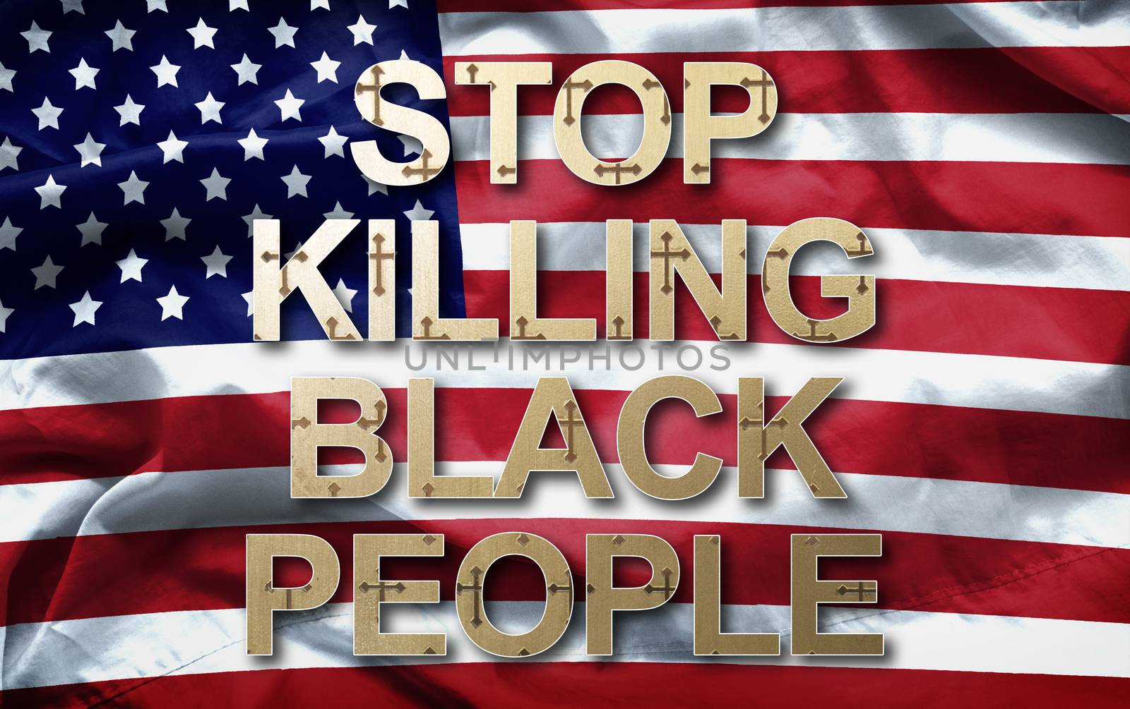 stop killing black people slogan on American flag background