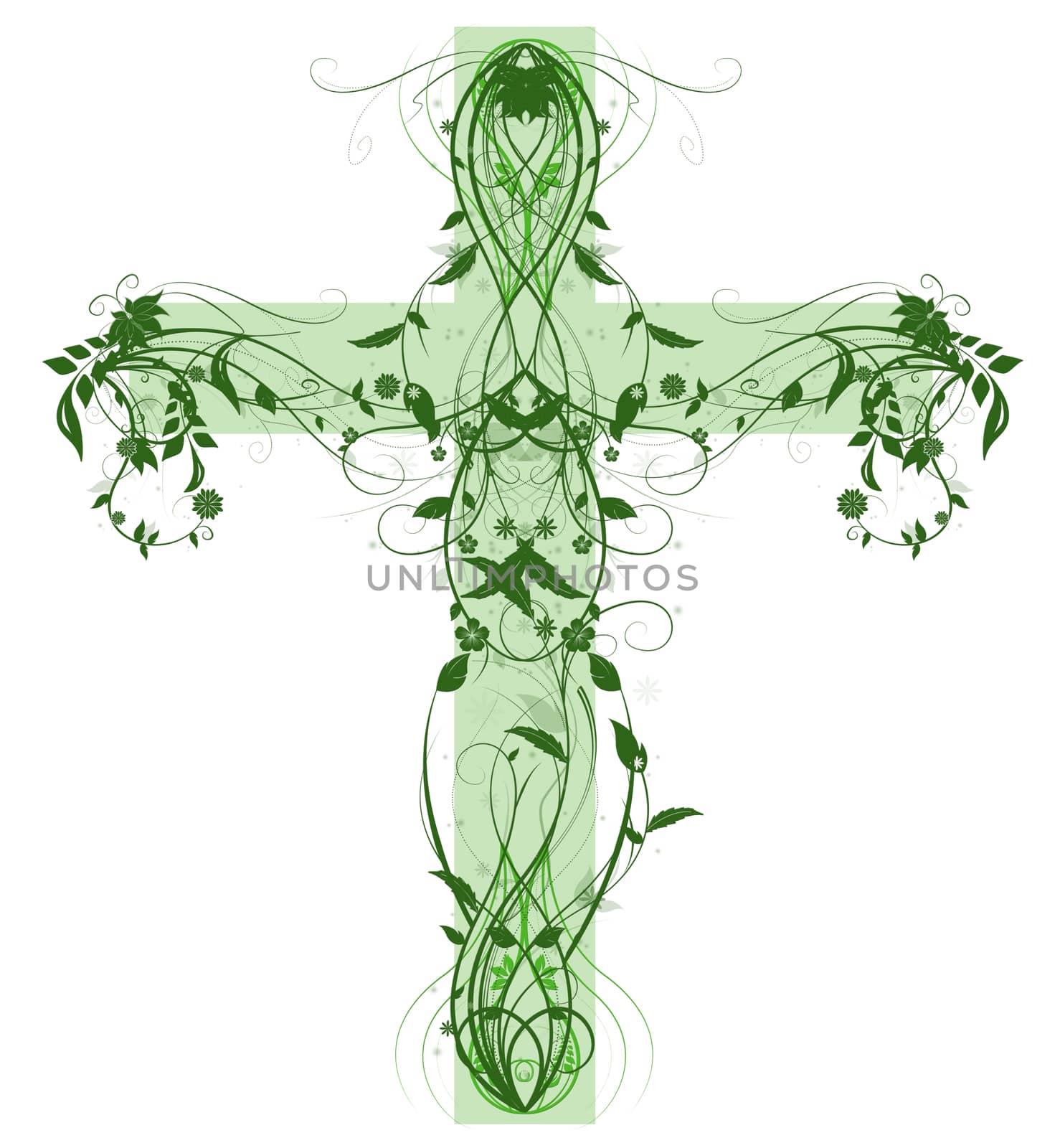 Green Floral Cross on white