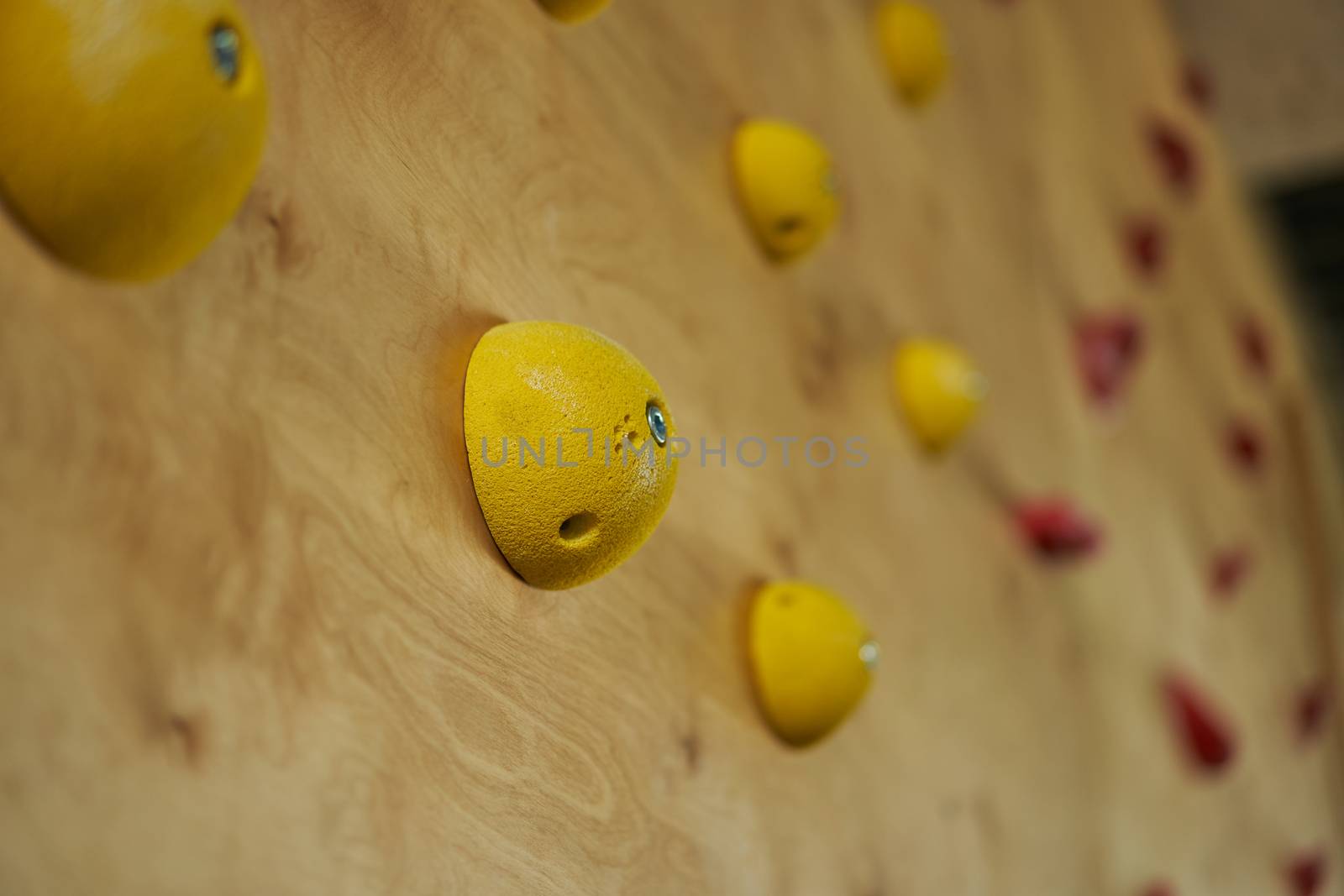 Climb wall close up made wood Alpinism climbing training indoor