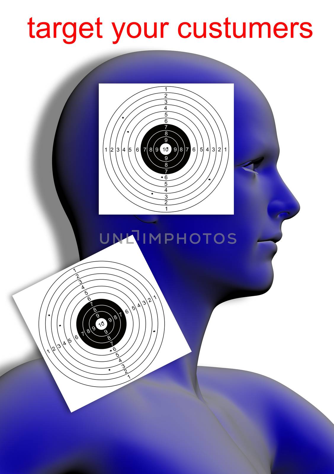 Shooting target, with holes pierced by bullets made in 2d software