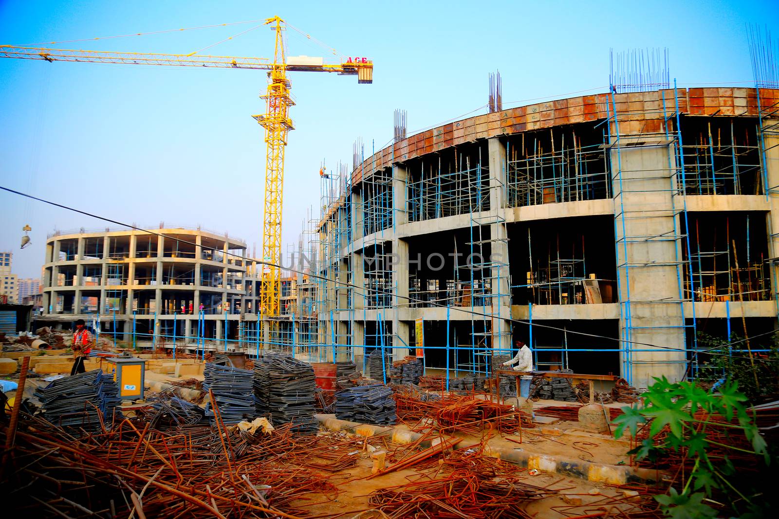 Surat, India - march 2018 : Top View of new construction of building in Surat by technicalmaanav