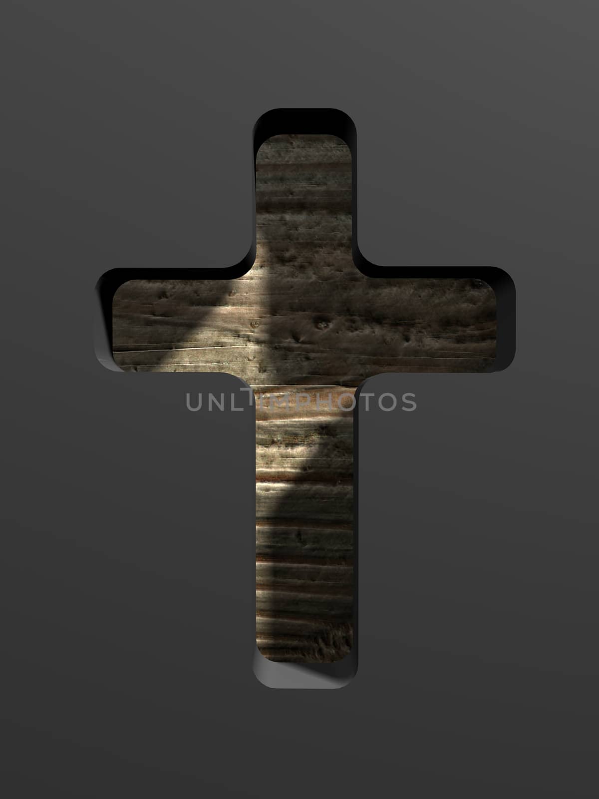 cross sign on wood made in 3d software