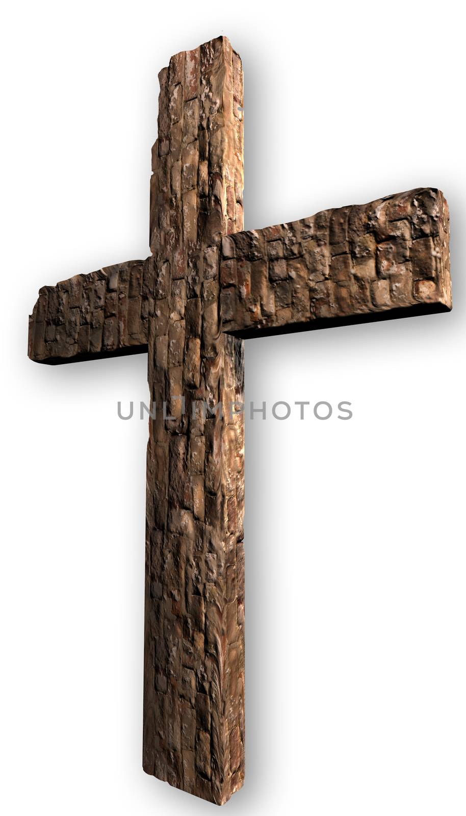 Cross made from brick isolated on white
