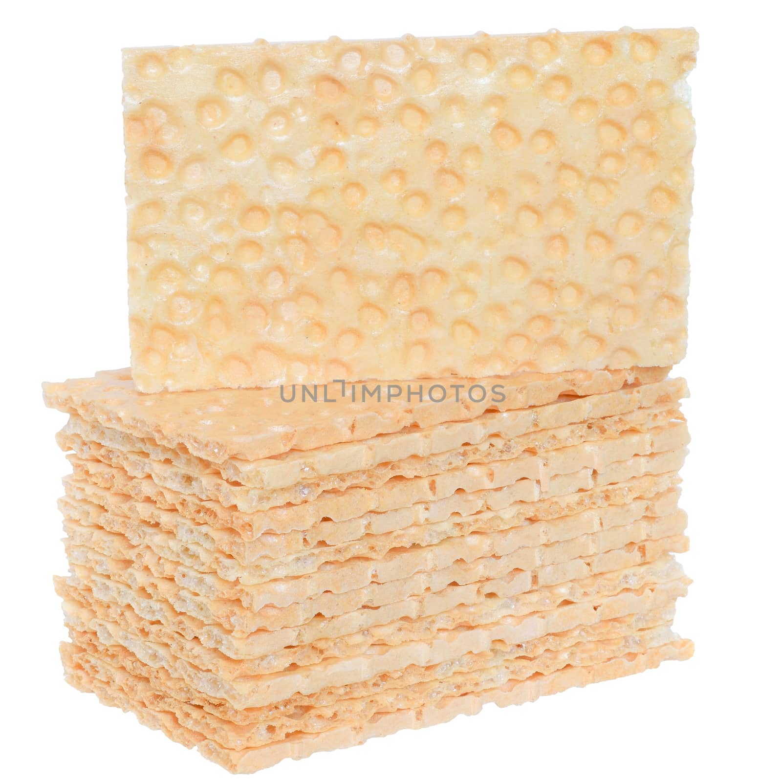 Tower slice of crispbread isolated on white background.