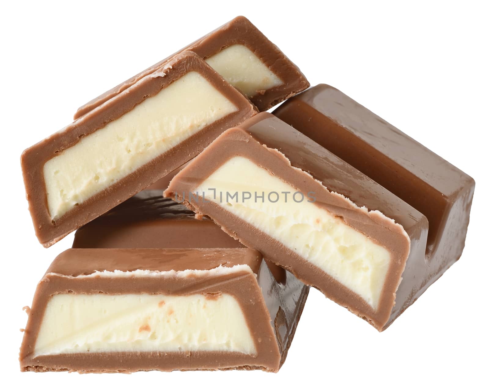 Chocolate marzipan bar isolated on a white background.