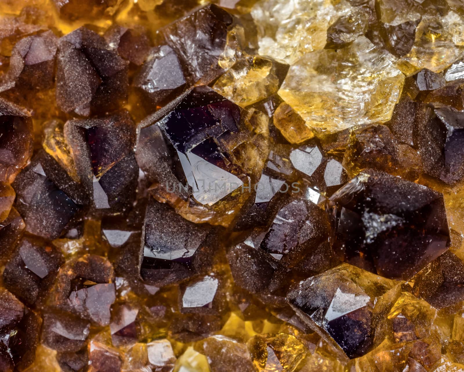 Macrophotography of crystals from quartz (smoke-quartz), closeup