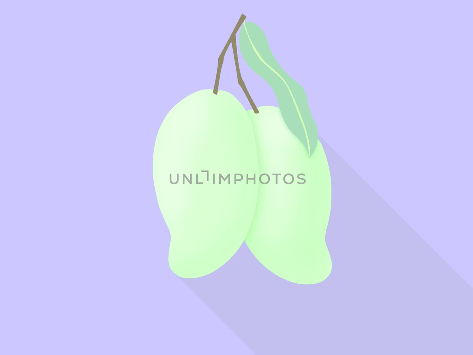 Two green mango of tropical fruit icon for poster in flat design on a purple background