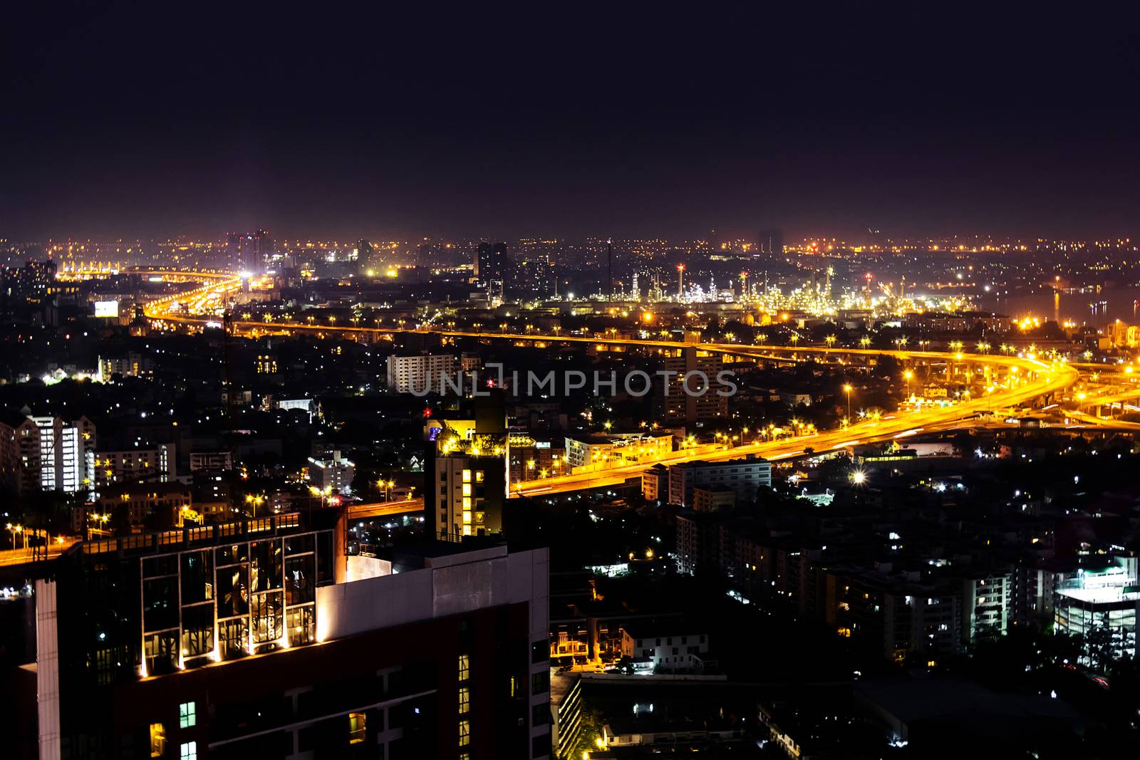 Bangkok city scape at night background. Bangkok metropolis capital city in Thailand , Asia's most rating tourist destination.