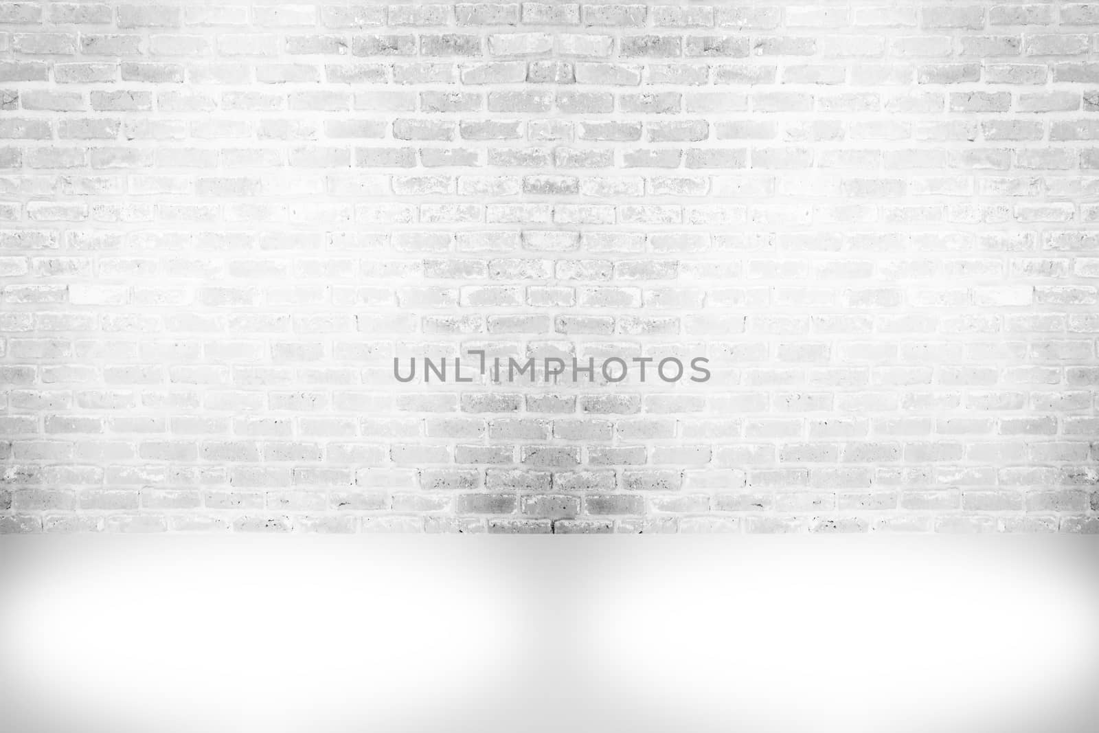 Abstract aged paint white brick wall background , grunge rusty blocks of stonework horizontal architecture wallpaper with spotlight lamps