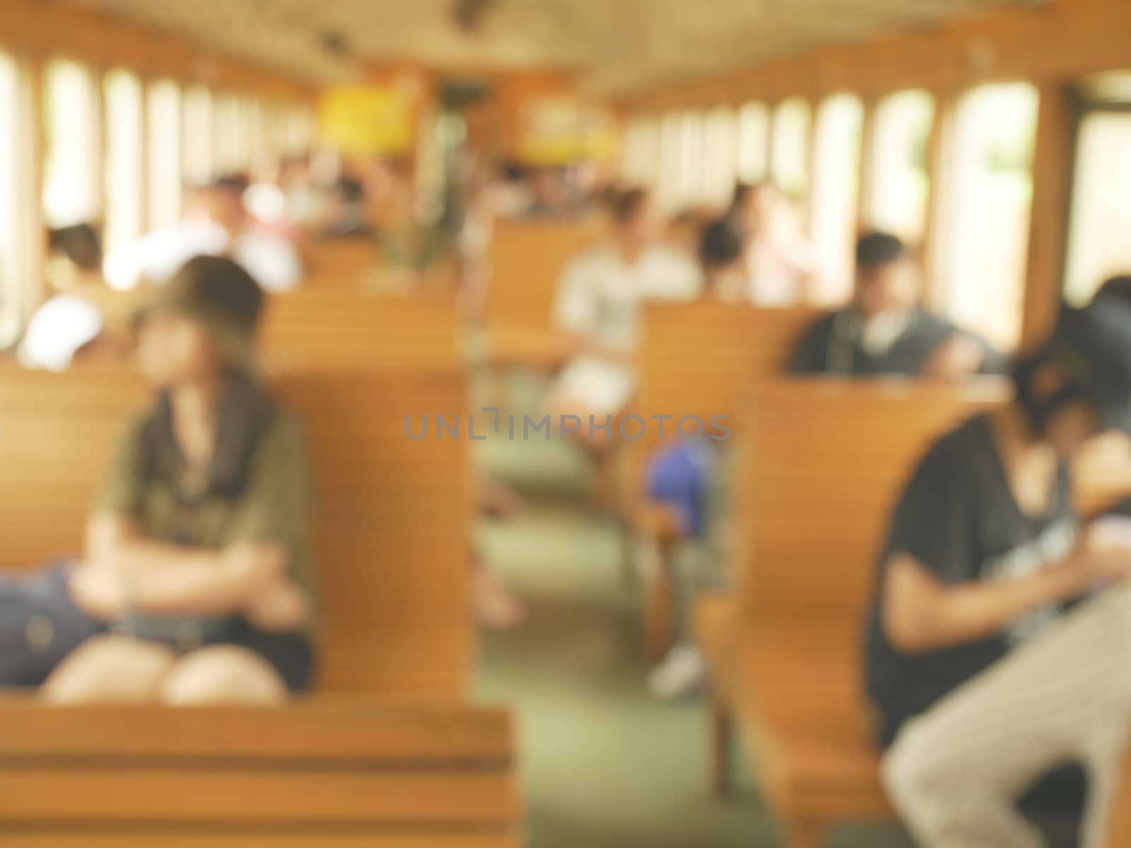 Travel by train background : Abstract blurred journey people lifestyle inside the ancient vintage train.