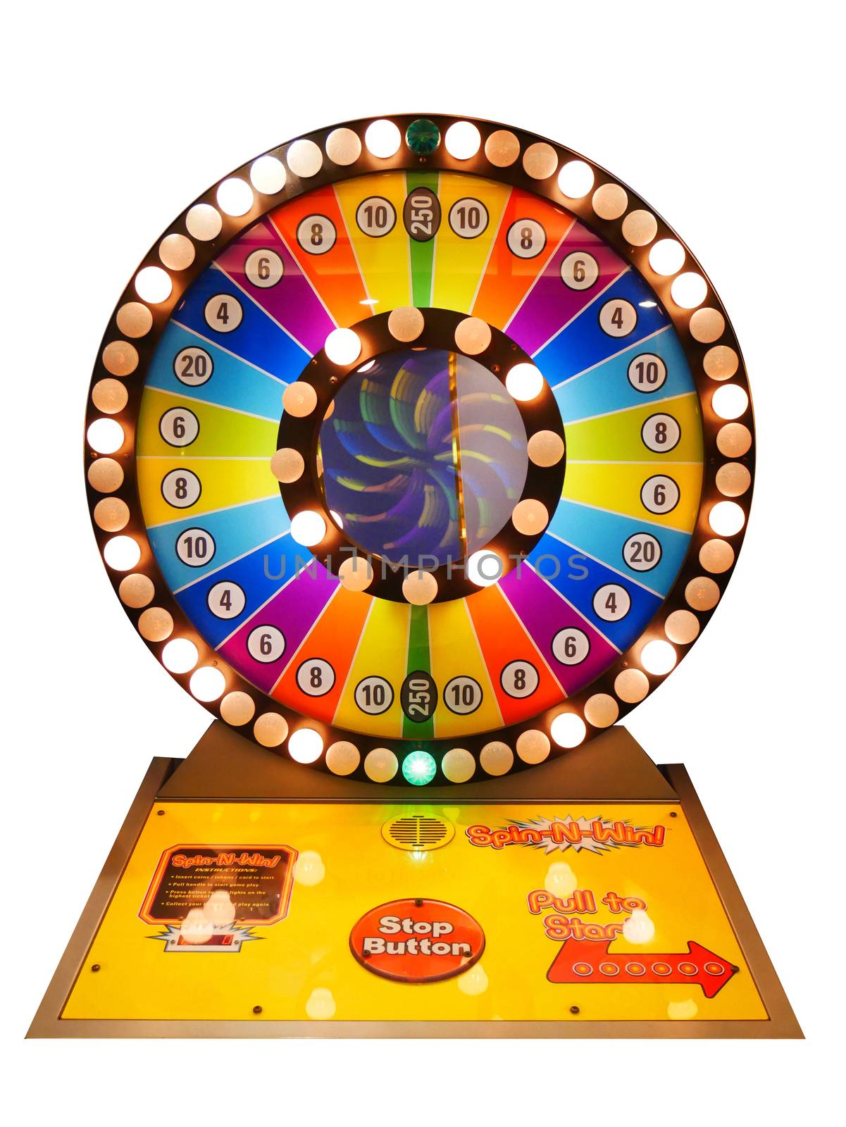 Casino gamble concept : colourful roulette game gamble wheel auto coin machine for modern casino isolate on white background by asiandelight