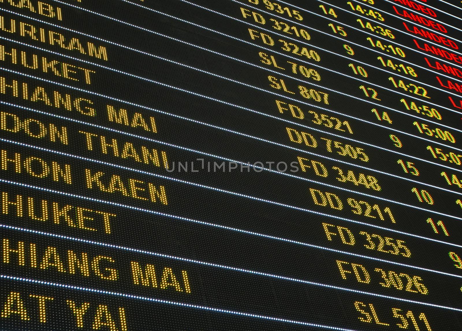 Flight travel airport business concept : Airport flight information , departure , arrival led sign board for background