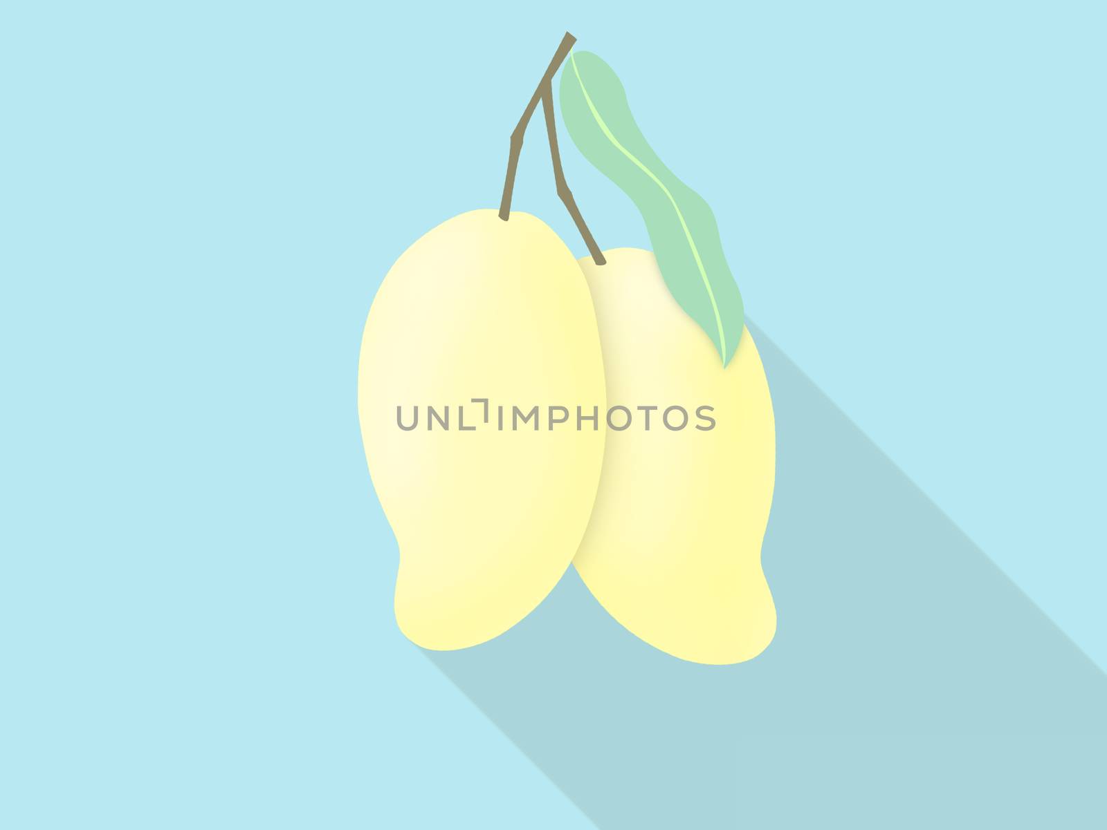 two yellow mango on blue background with shadow , pop art style  by asiandelight