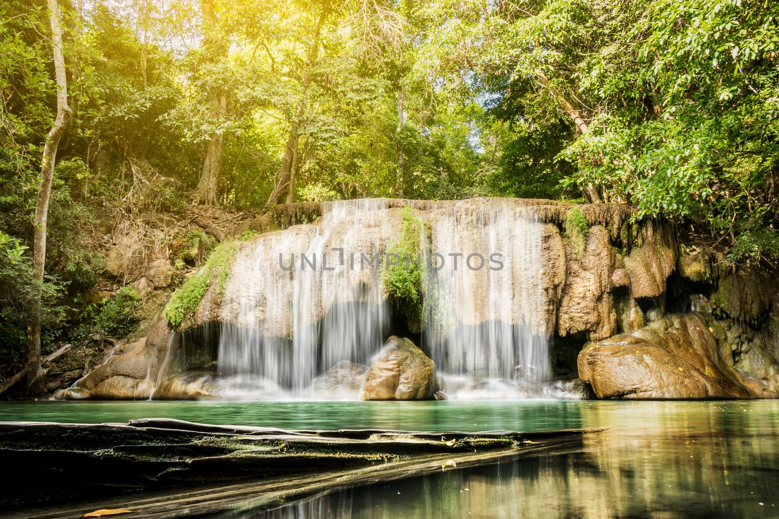 Landscape photo, Erawan Waterfall, beautiful waterfall in rainforest at Kanchanaburi province, Thailand by asiandelight