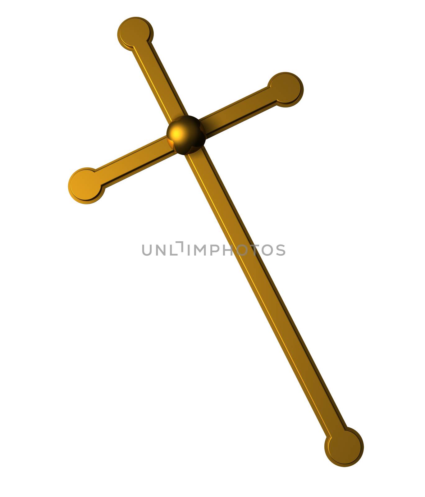 Cross made from gold  isolated on white