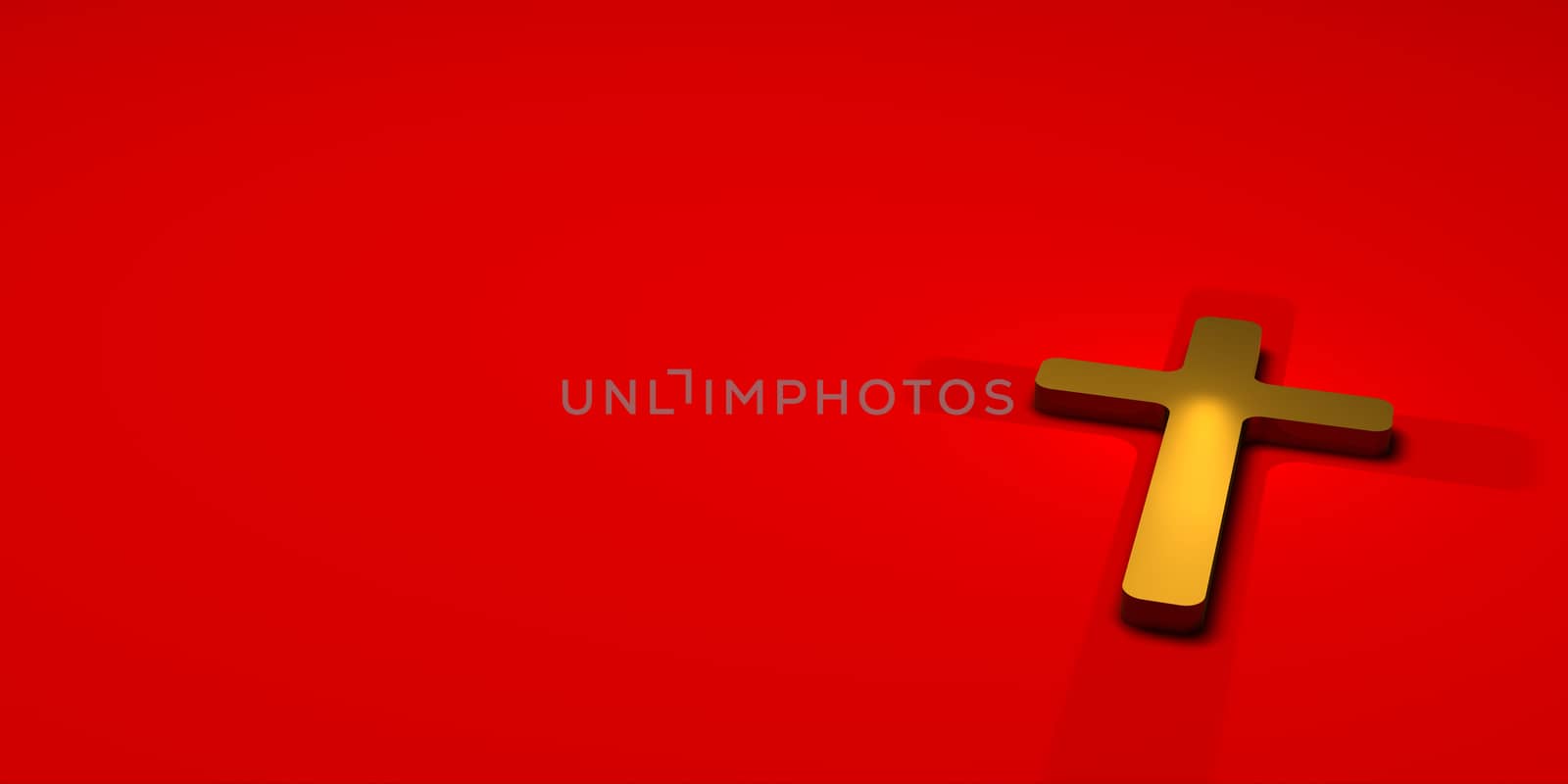 Gold cross on red background by vitanovski