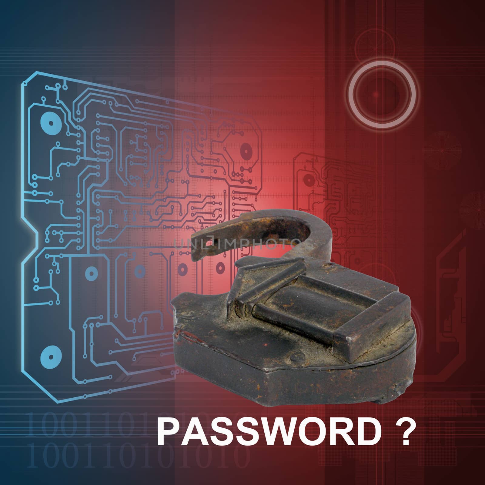 technology background in blue with old padlock