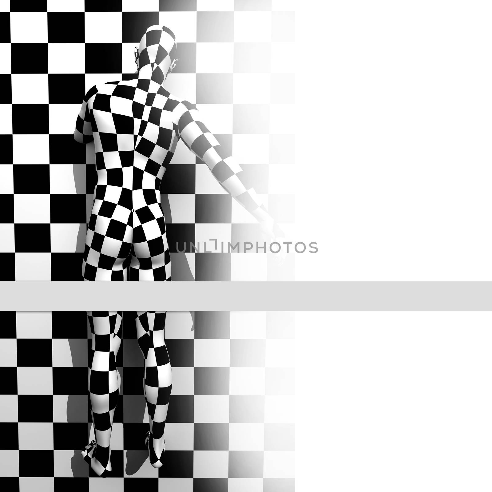 checkered man on the checkered wall end white gradient