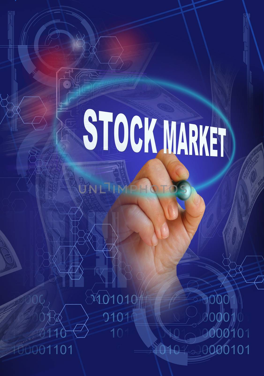 writing  words ' stock market '  on white  background made in 2d software