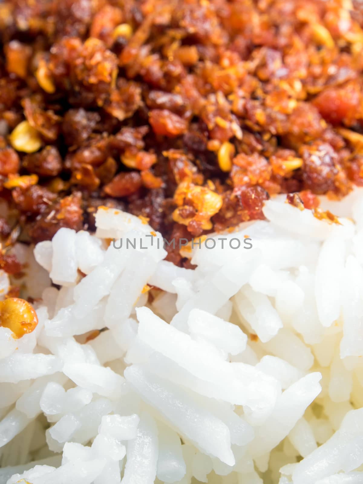 Roasted fish and chilli mixed on cooked rice by Satakorn