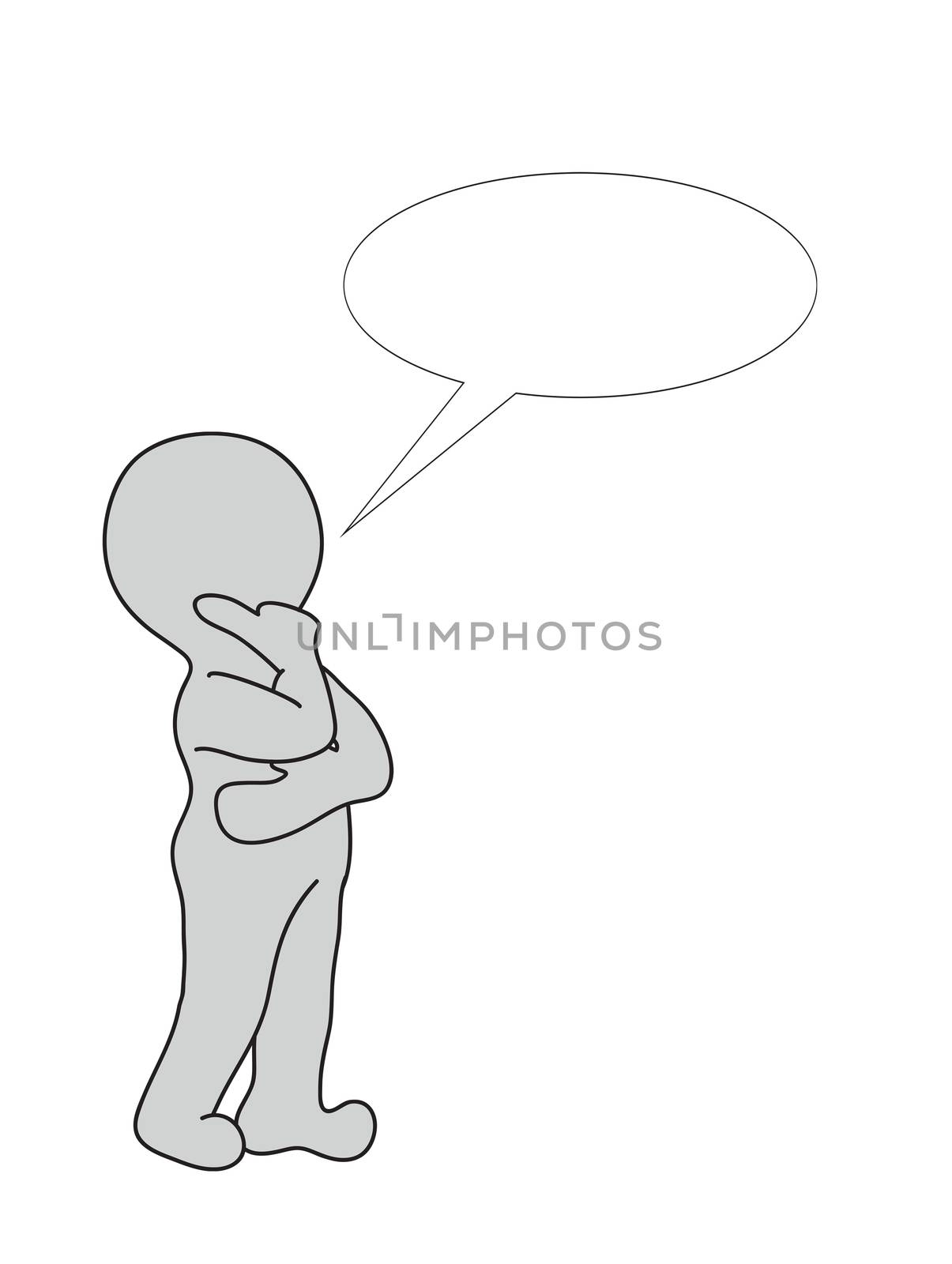 Speech bubble.2D little human character with a Speech bubble. Blank for copy space.
