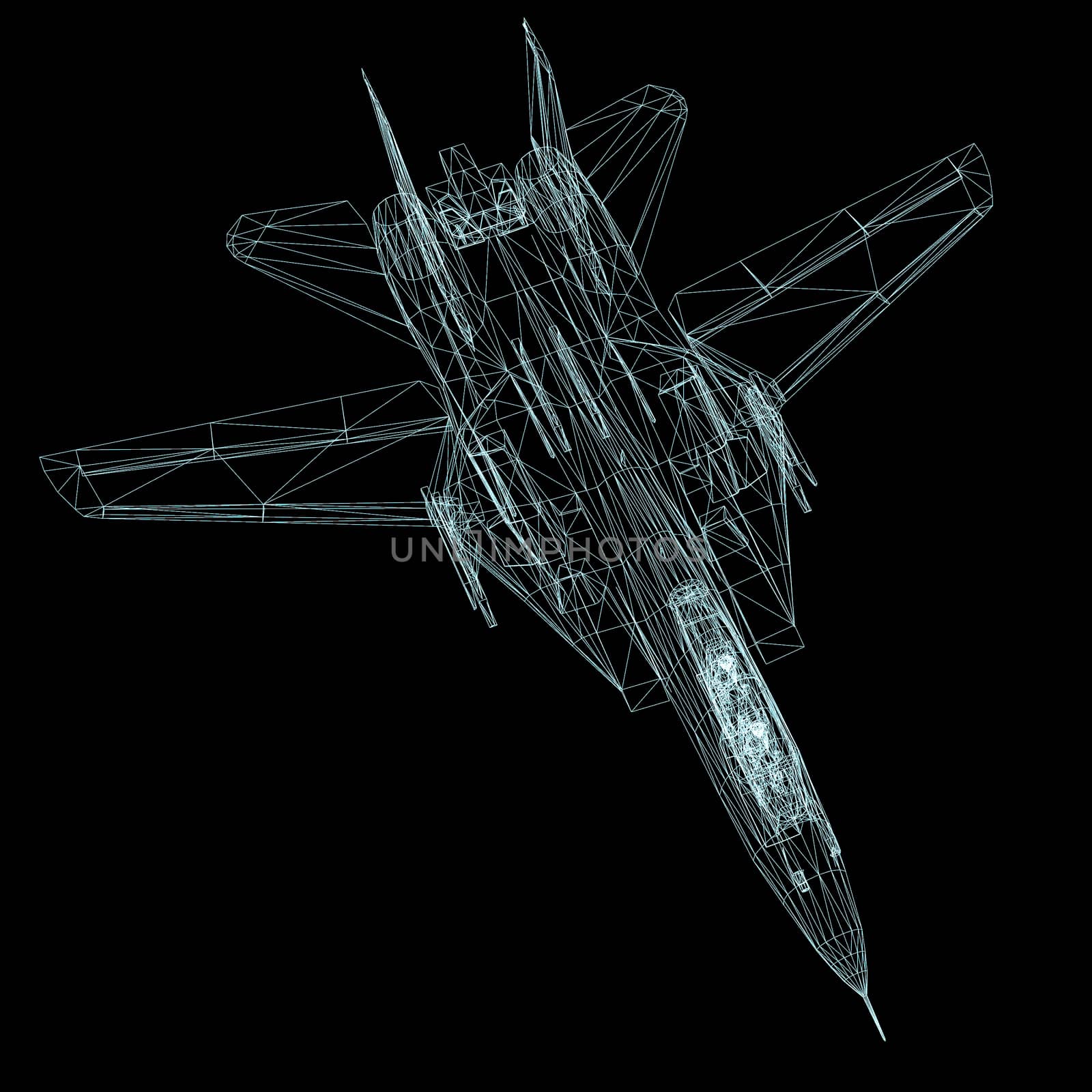 3D model of airplane isolated on BLACK background