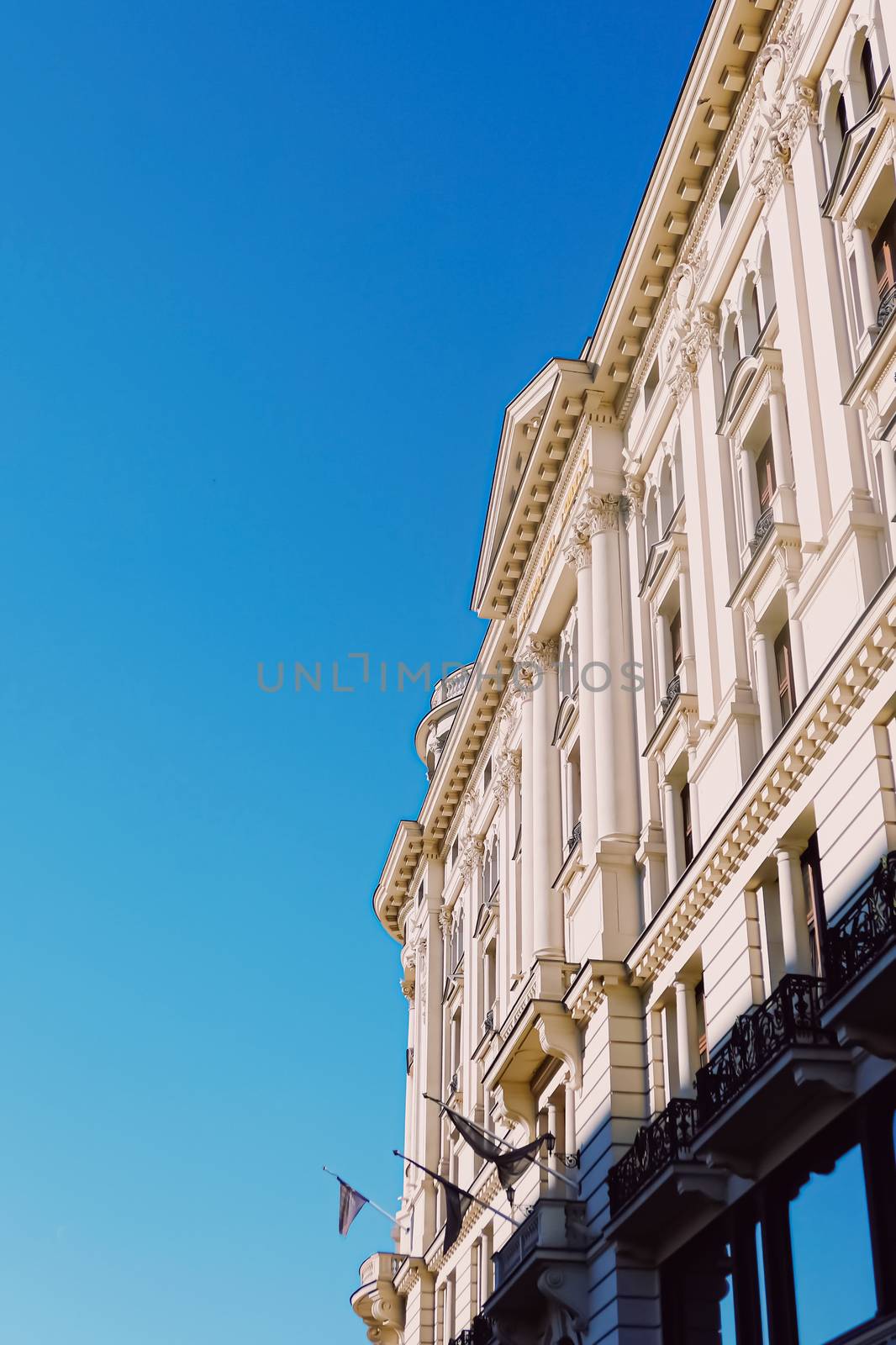 Exterior facade of classic building in the European city, architecture and design by Anneleven