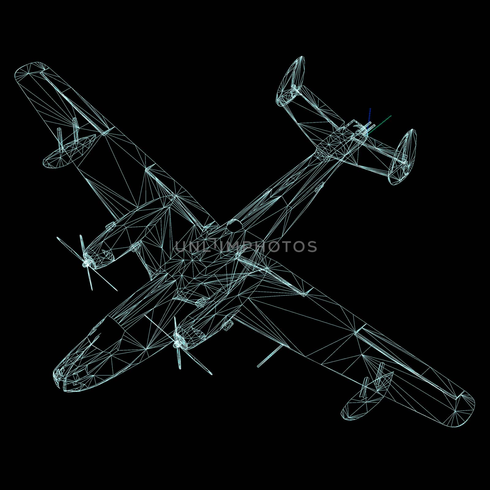 3D model of airplane isolated on BLACK background