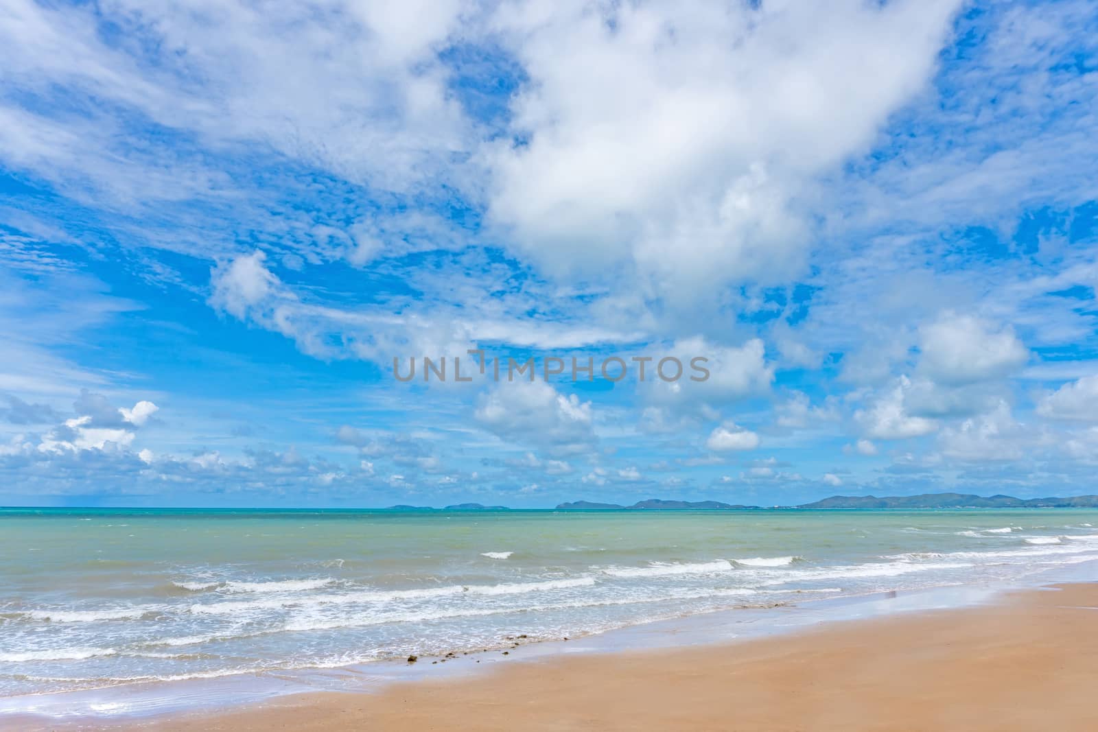 View of Transparent blue sea water background in Tropical summer beach, summer background.