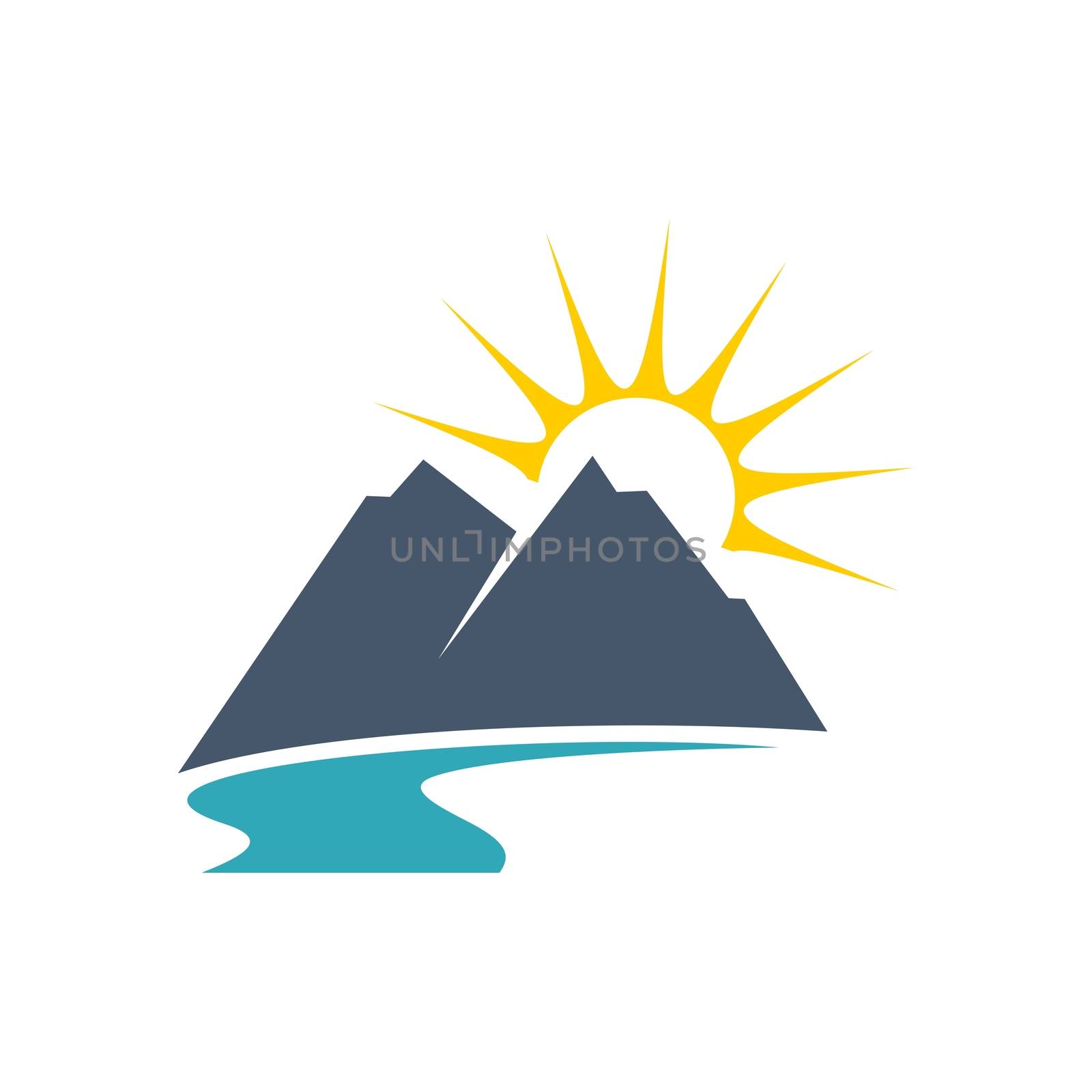 Mountain, River and Sun Logo Template Illustration Design. Vector EPS 10.
