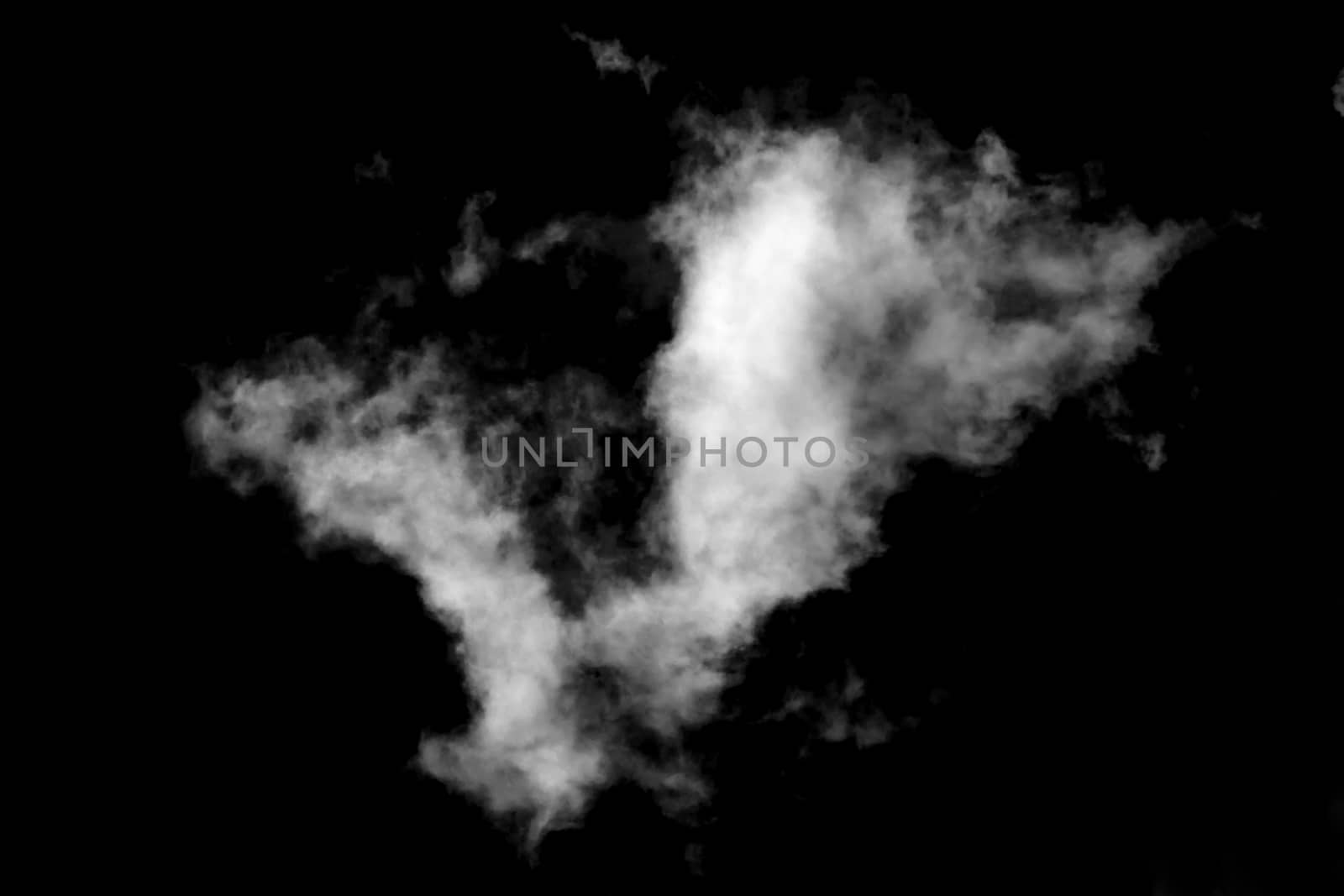 Cloud isolated on a black background for making texture brushes monochrome image