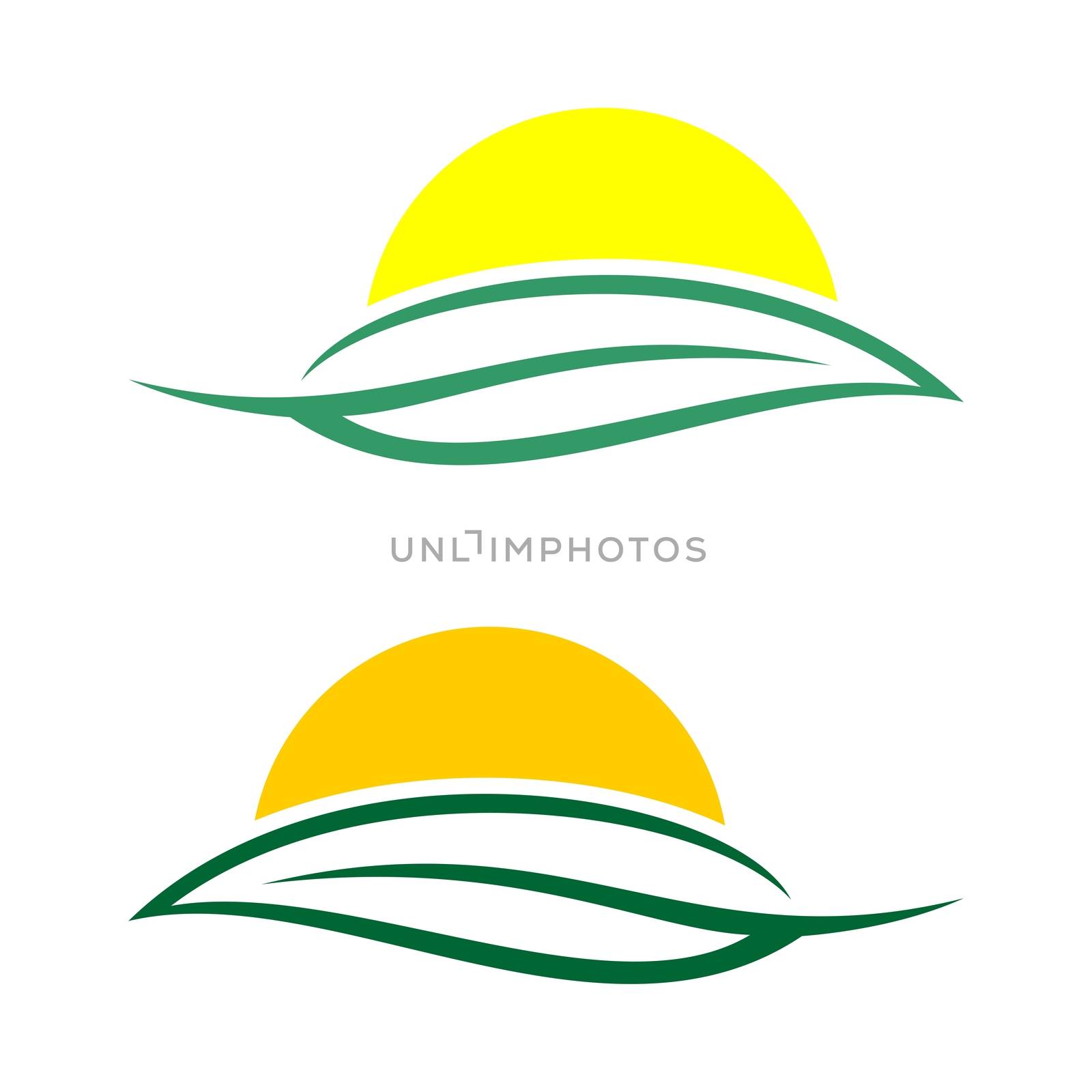 Green Leaf and Sun Logo Template Illustration Design. Vector EPS 10.
