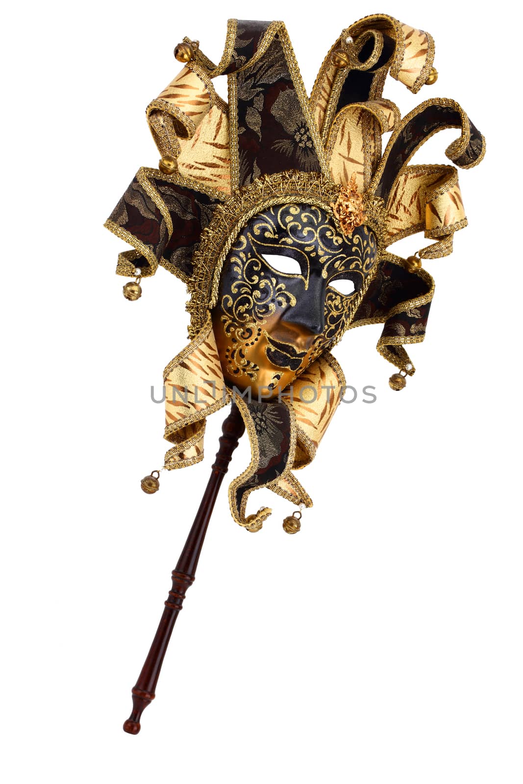 A carnival mask from Venice Italy gold black isolated on a white with clipping path