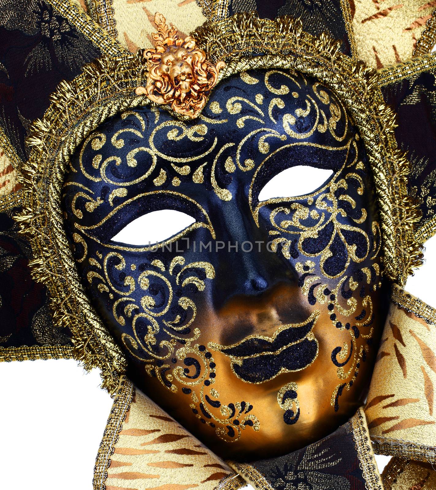 Venice mask close up glitter gold