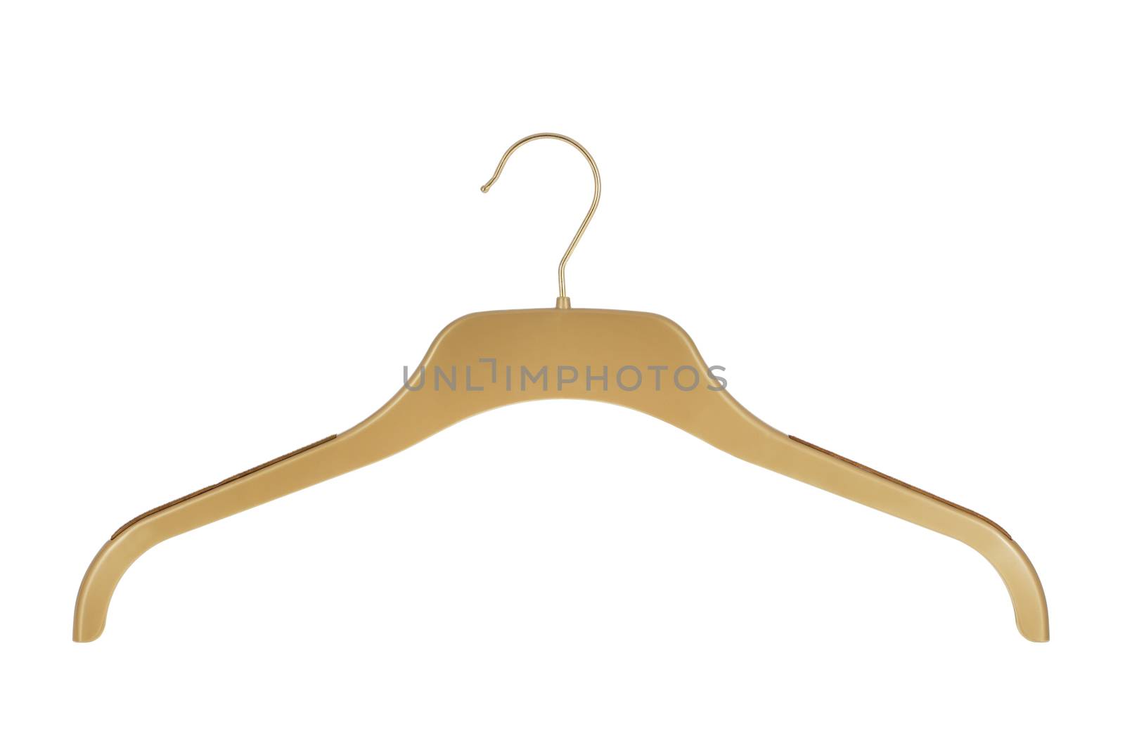 Gold colored clothes hanger isolated on a white background by VivacityImages