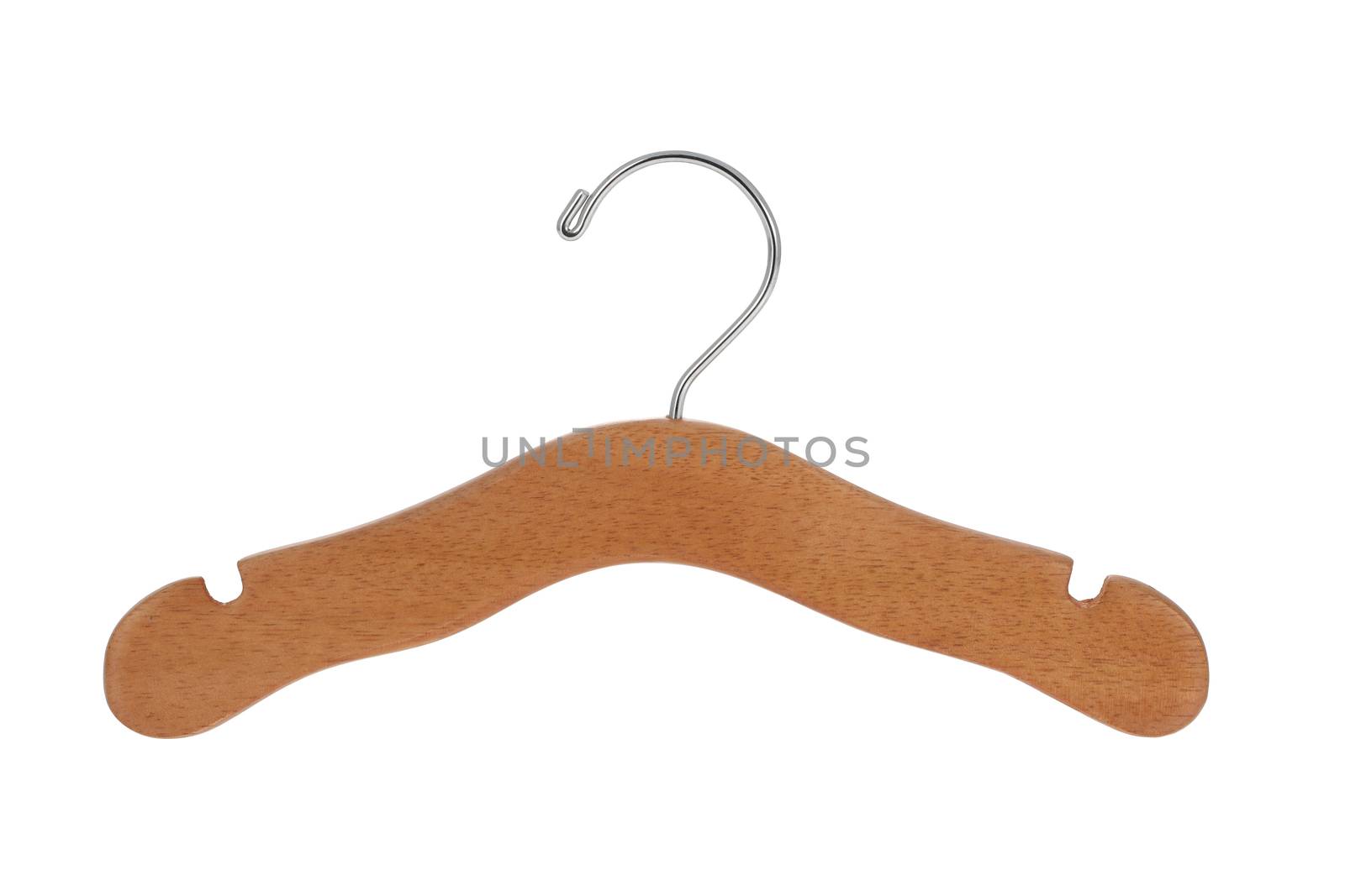 Wood hanger for child's clothes isolated on a white background