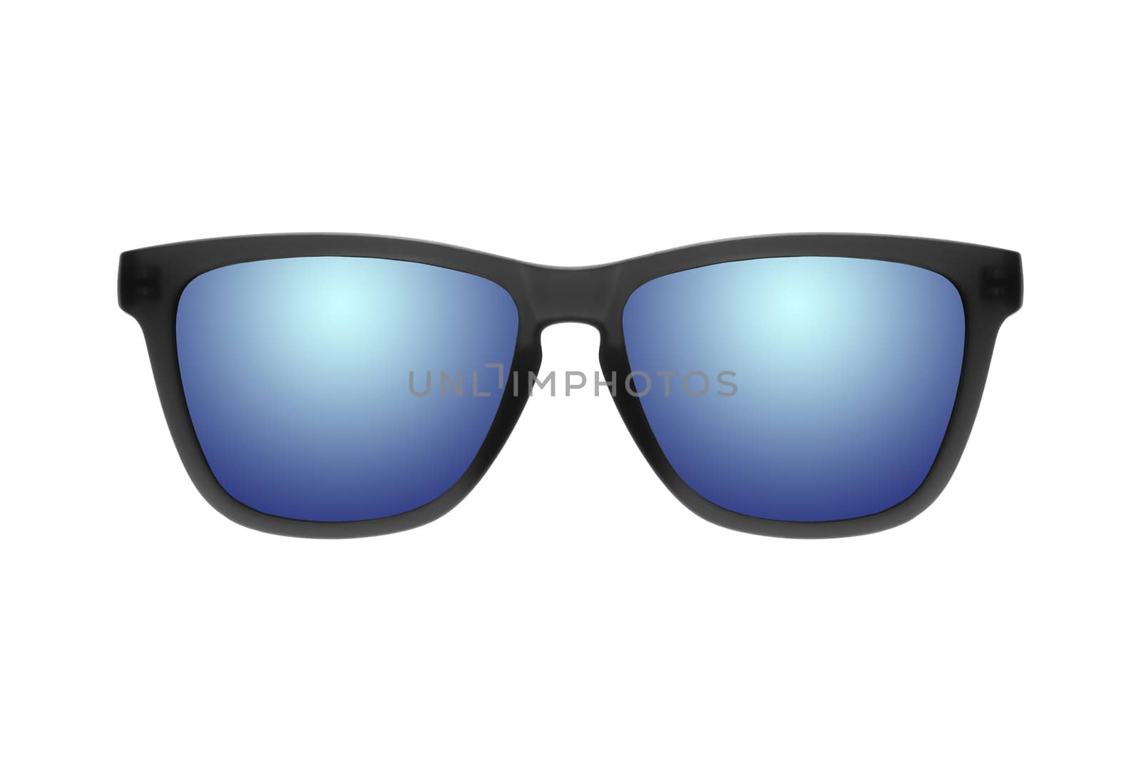 Sunglasses with blue lenses isolated on white background